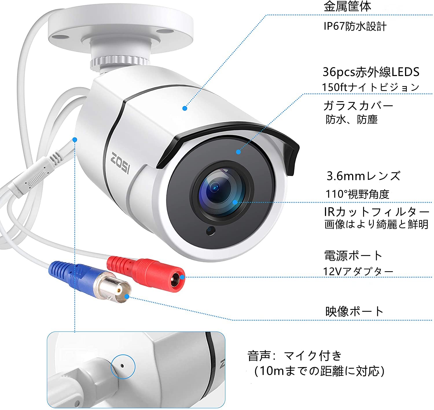 Amazon.co.jp: ZOSI 防犯カメラ監視カメラセット 230万画質防犯カメラ4